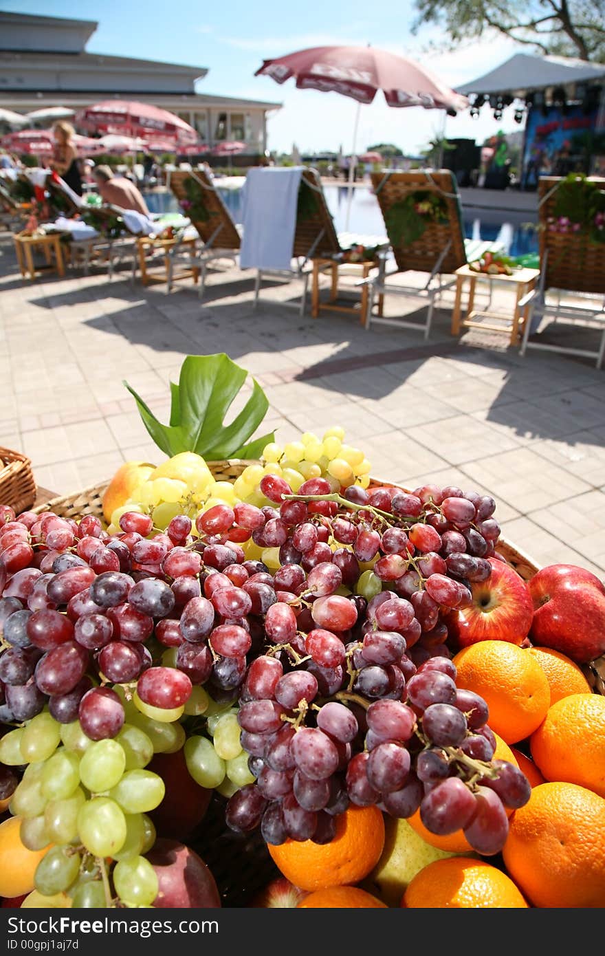 Big dish with tropical fruits