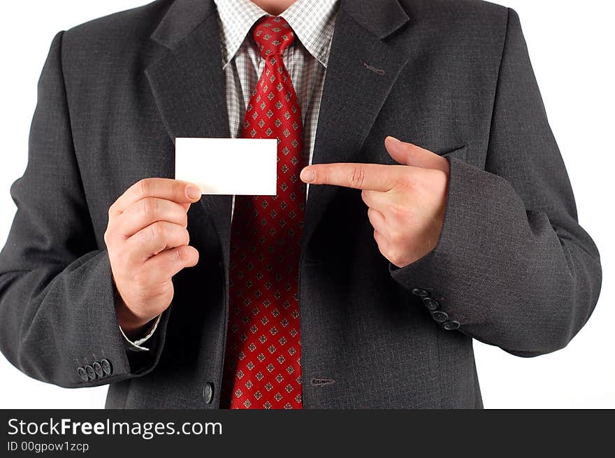 Businessman holding blank visiting card. Businessman holding blank visiting card