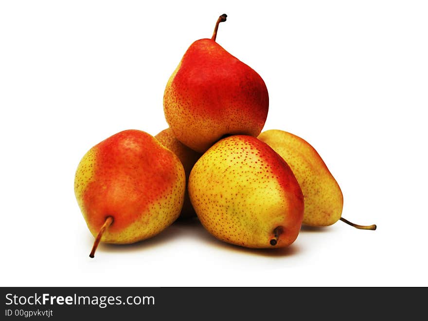 Four colourfull pears isolated on the white