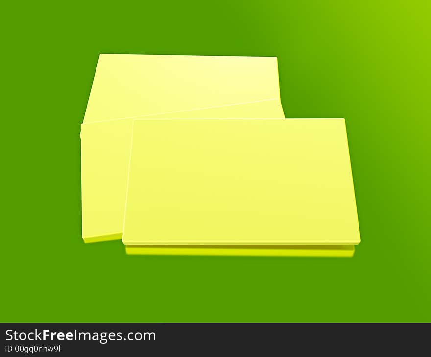 Yellow cards rendered on green reflective background