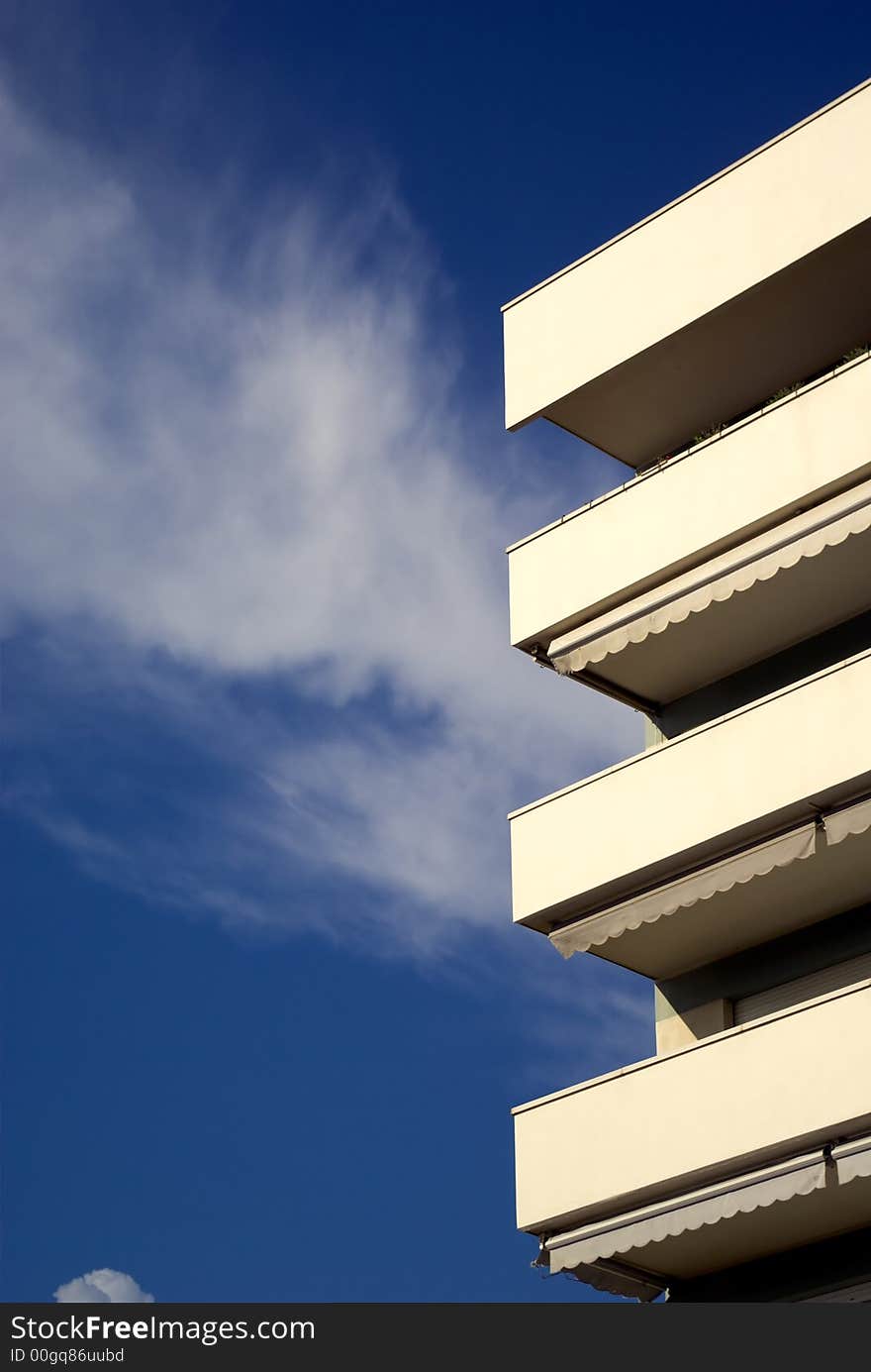 A repetition of balcony on a very blue saturated sky. A repetition of balcony on a very blue saturated sky.