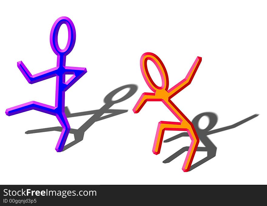 Brightly colored stick figures dancing in a happy, joyfull and uninhibited manner. Brightly colored stick figures dancing in a happy, joyfull and uninhibited manner