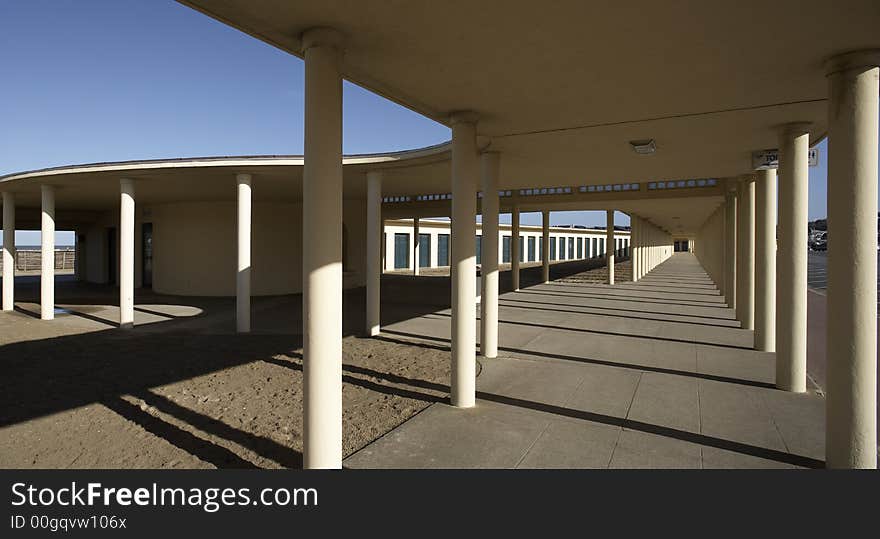 Famous beachhouse of the moviestars in Deauville,France on a sunny day. The colonade. Famous beachhouse of the moviestars in Deauville,France on a sunny day. The colonade.