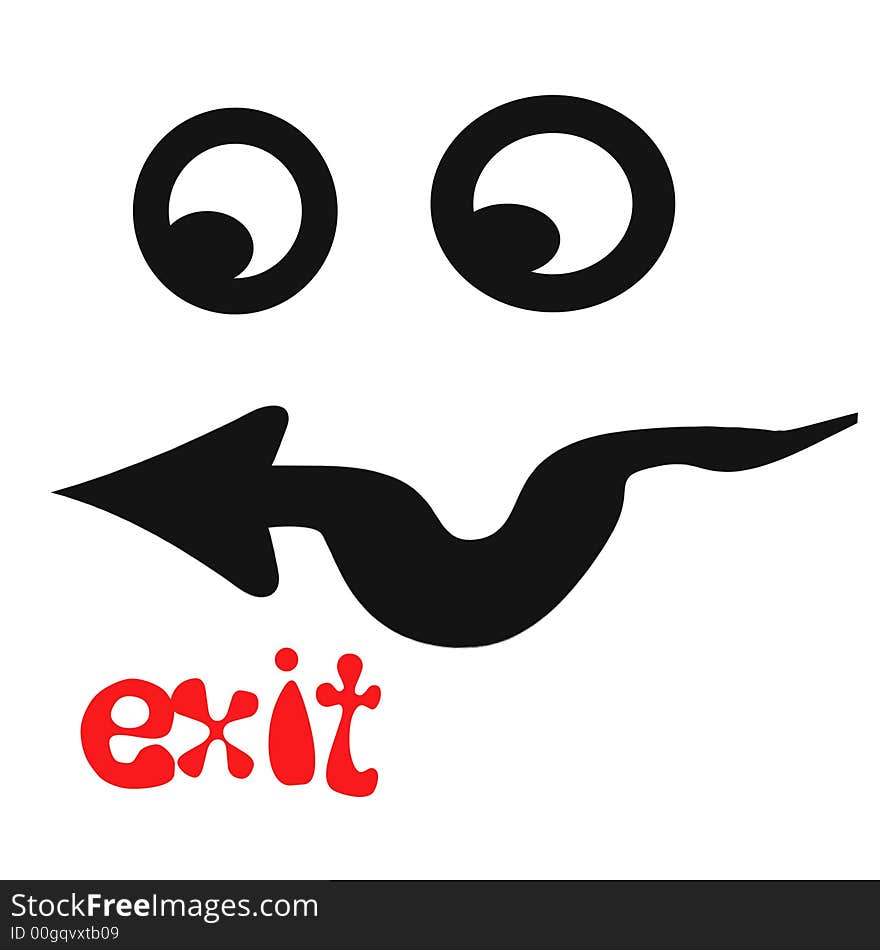 Funny face exit sign eyes and mouth pointing. Funny face exit sign eyes and mouth pointing