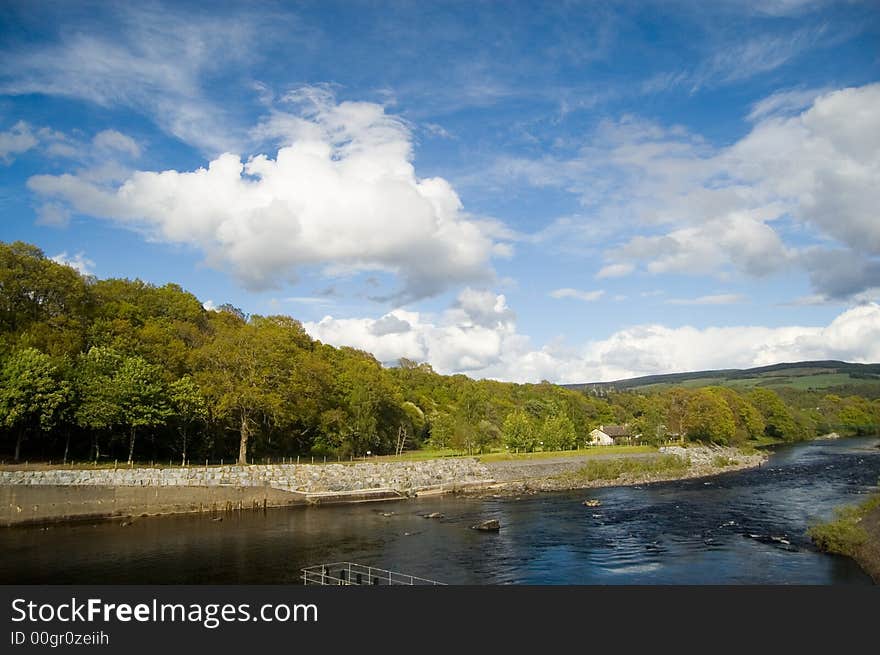 Sky over the river tummel