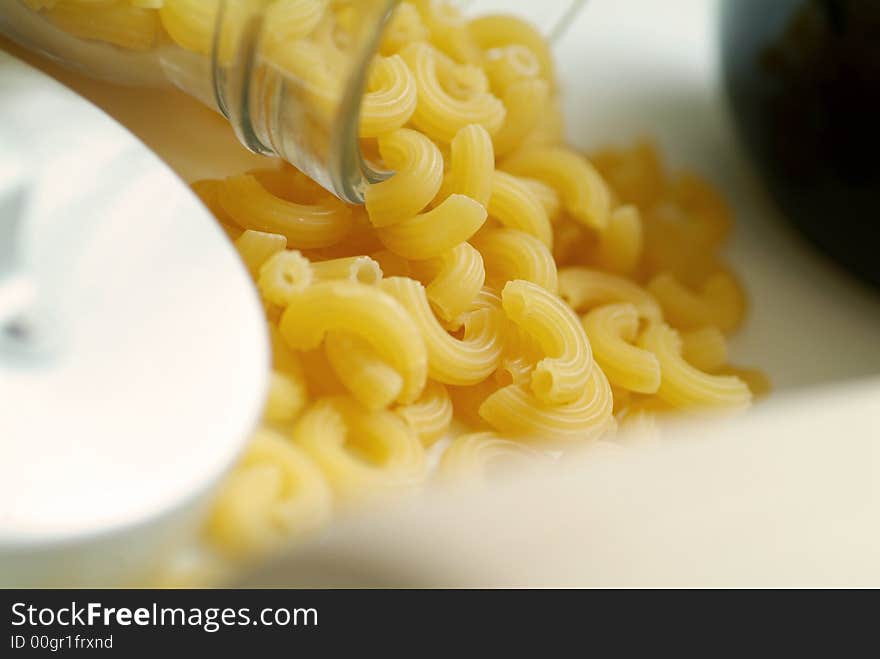 Closeup on macaroni on the kitchen table