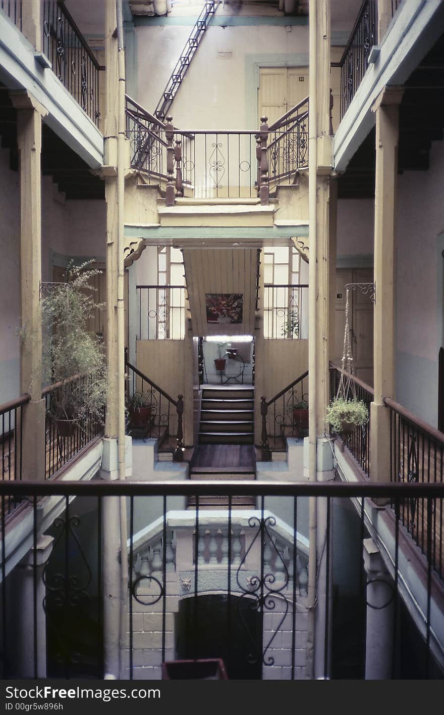 Stairs in a hotel in Quito, Ecuador. Stairs in a hotel in Quito, Ecuador