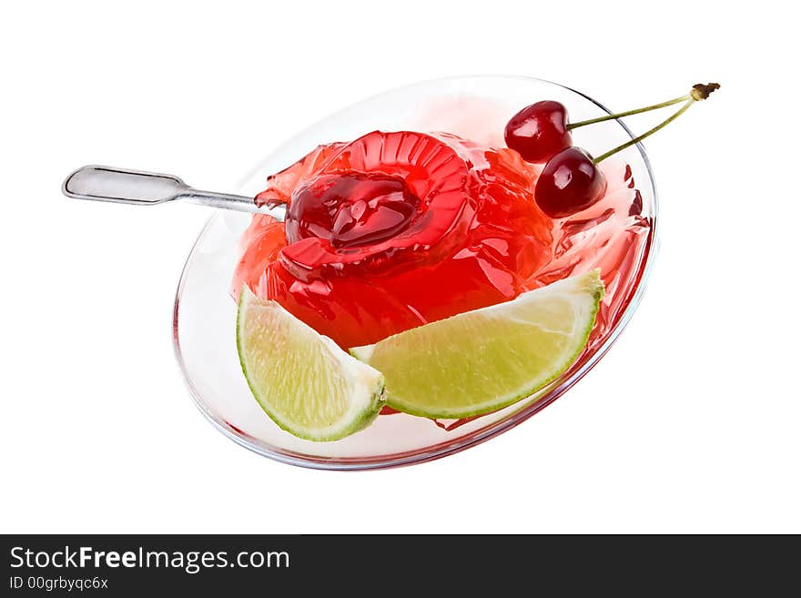 Jelly from a sweet cherry lime shined from below glass table