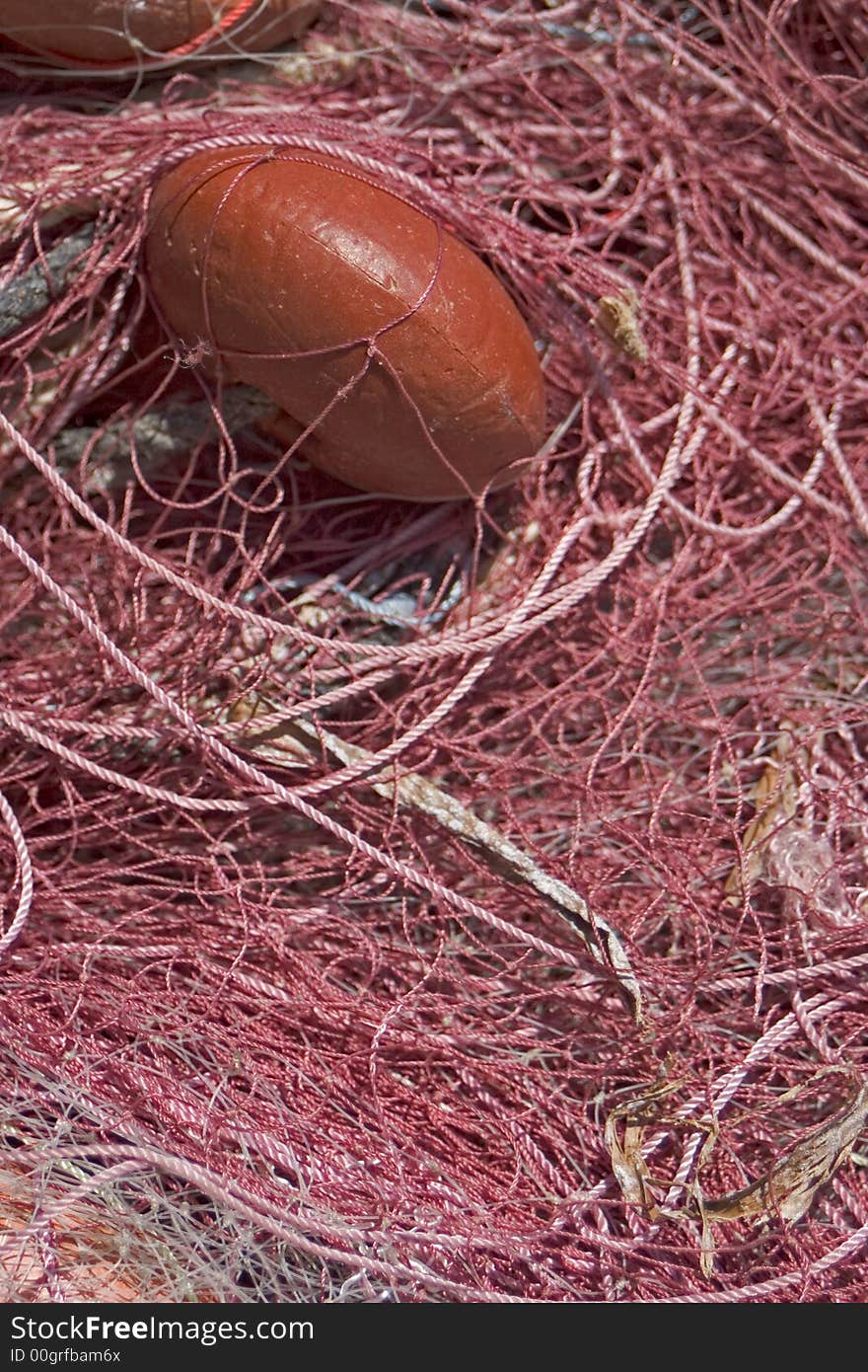 Fishing net to fish posed on the quay