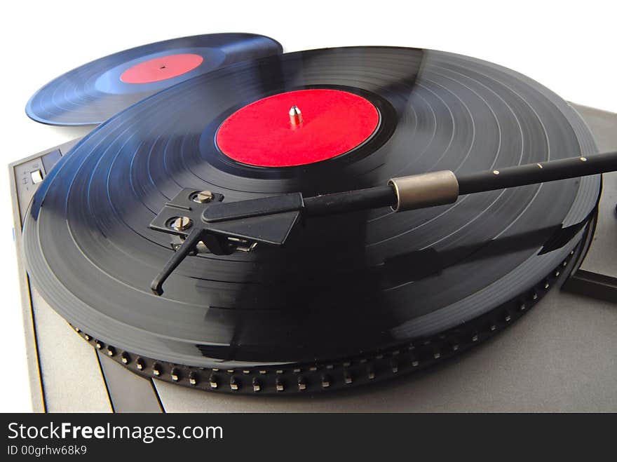 Player with vinylic disks on  white background. Player with vinylic disks on  white background