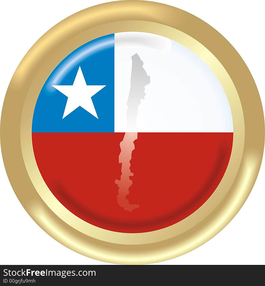 Round gold medal with map and flag from Chile. Round gold medal with map and flag from Chile