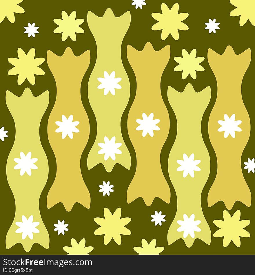 Abstract shapes and flowers on dark green background. Abstract shapes and flowers on dark green background