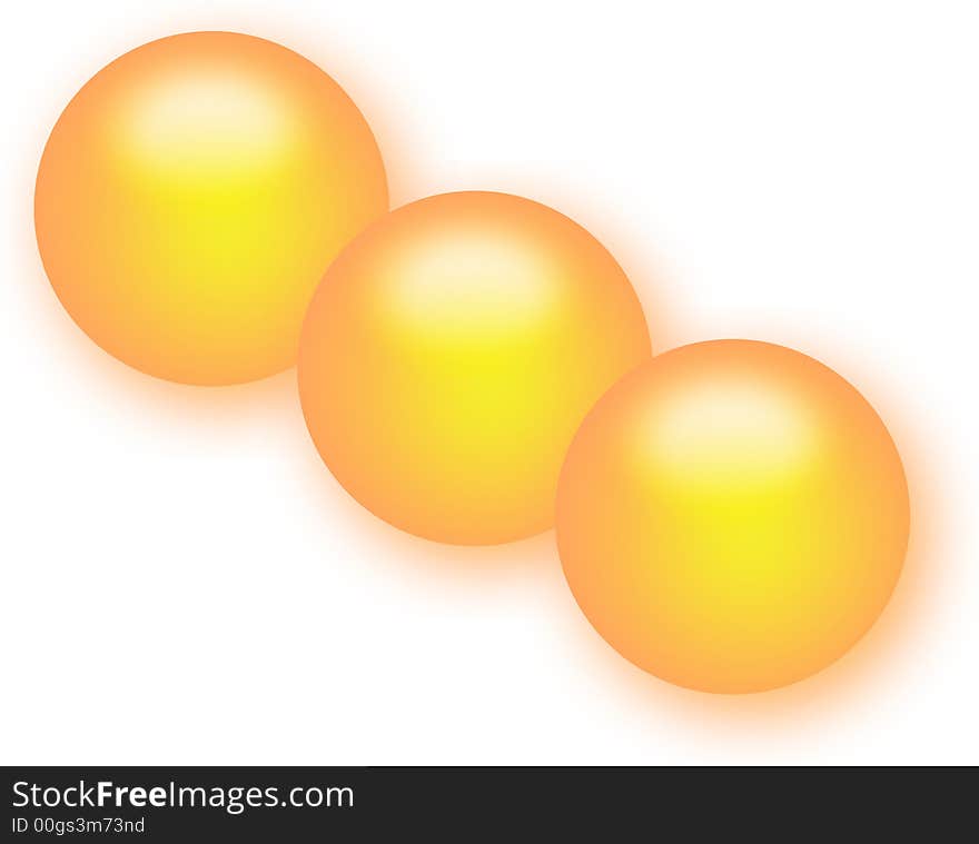 Three spheres located on a diagonal on a white background