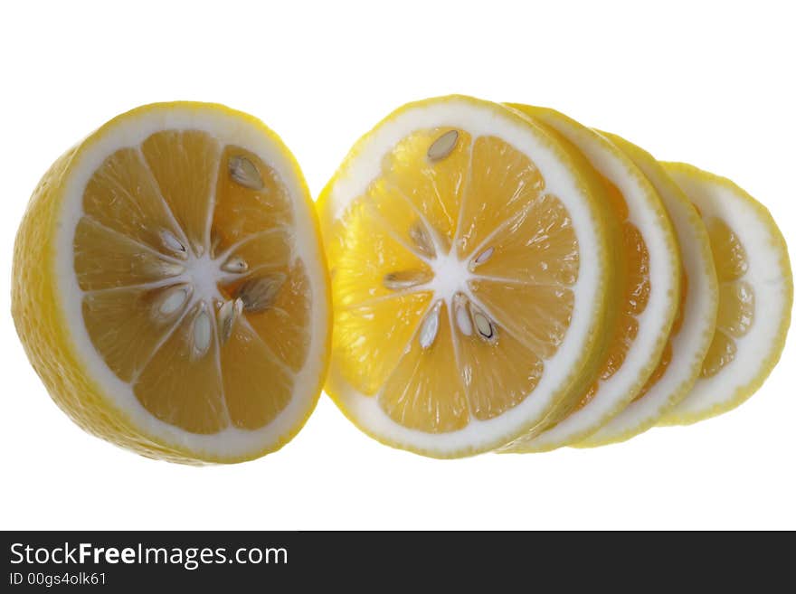 Lemon slices against a white background