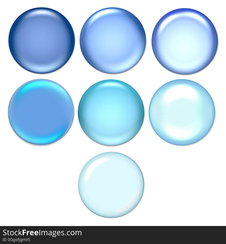 Blue glossy buttons for design on a white background with clipping path. Blue glossy buttons for design on a white background with clipping path