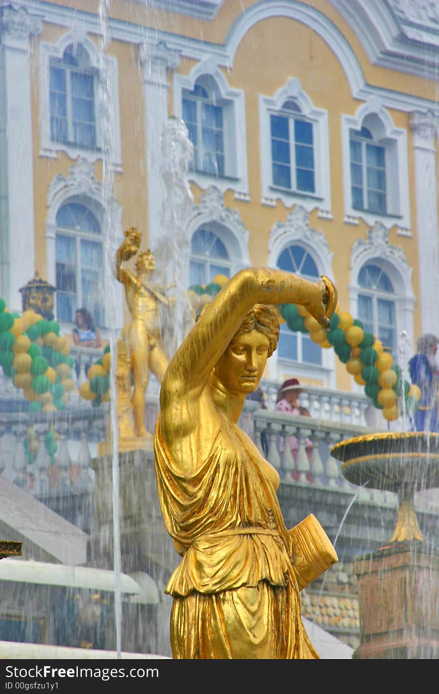 Fountain with gold woman sculptures in Petergof. Fountain with gold woman sculptures in Petergof