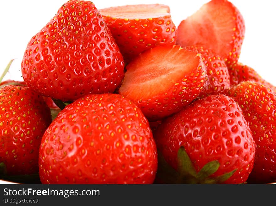 Bunch of red strawberries isolated over white. Bunch of red strawberries isolated over white