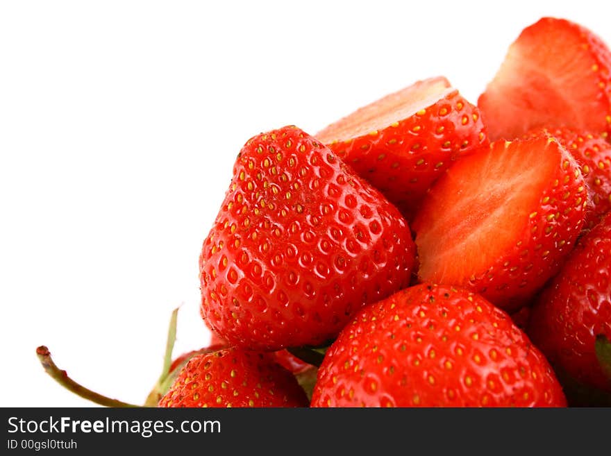 Bunch of red strawberries isolated over white. Bunch of red strawberries isolated over white