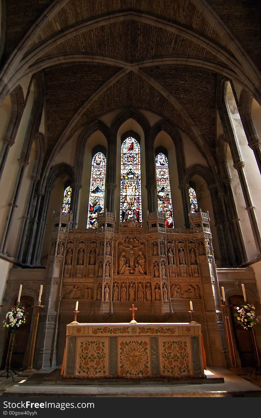 The altar table in the Welsh cathedral at Brecon.