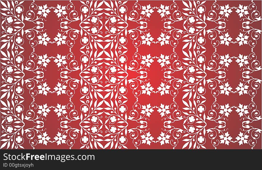 Abstract red ornament background with floral design elements