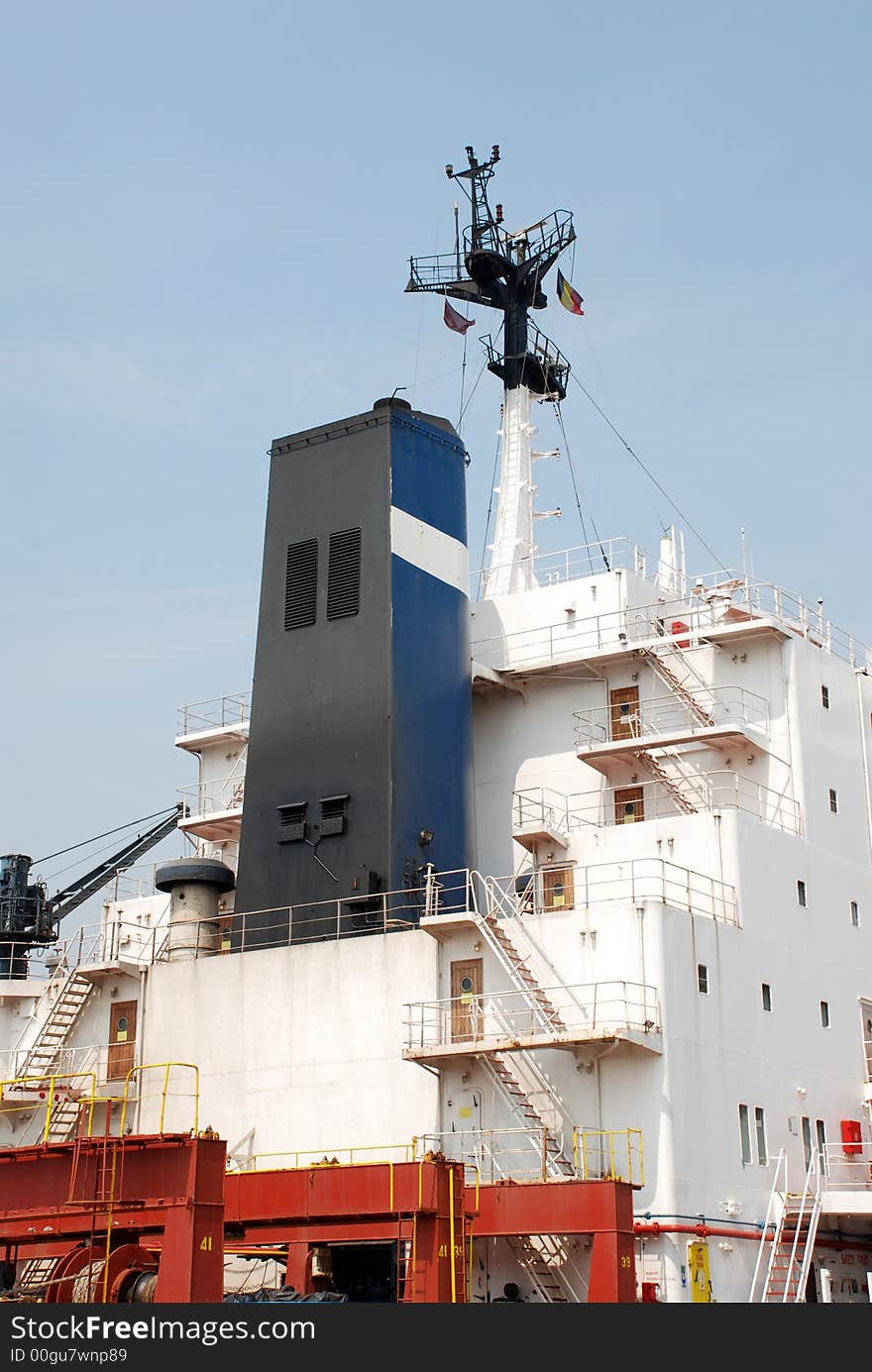 A detail of a seaship in the port of Antwerp, Belgium. A detail of a seaship in the port of Antwerp, Belgium.