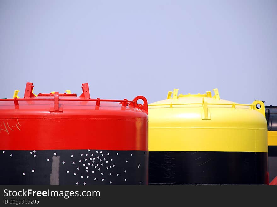 Colorful buoys in the port of Antwerp