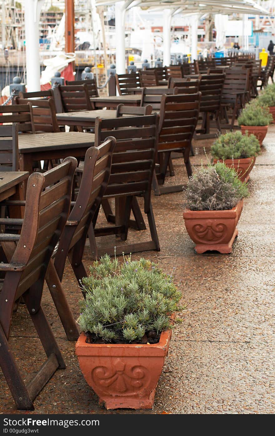 Wooden Tables In Restaurant