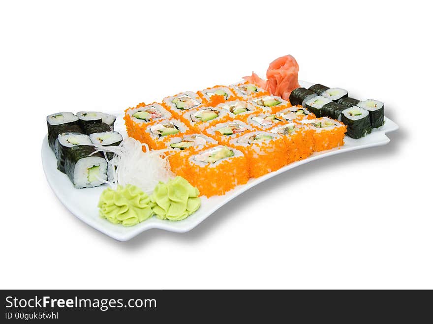 Sushi plate isolated on white