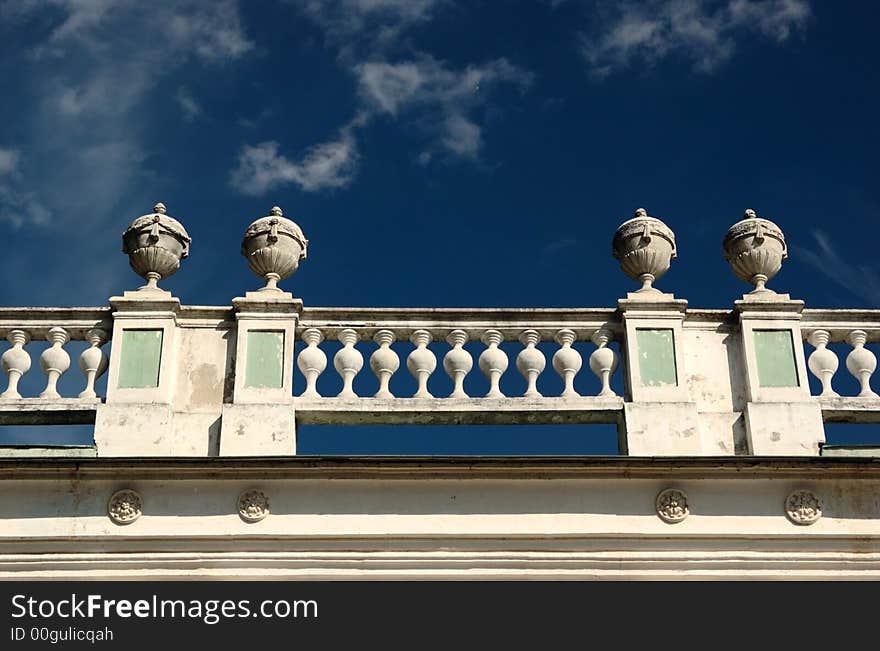 Banisters on the roof of Italian house (1755), Kuskovo estate, Moscow, Russia. An entertainment country residence of count Sheremetev.