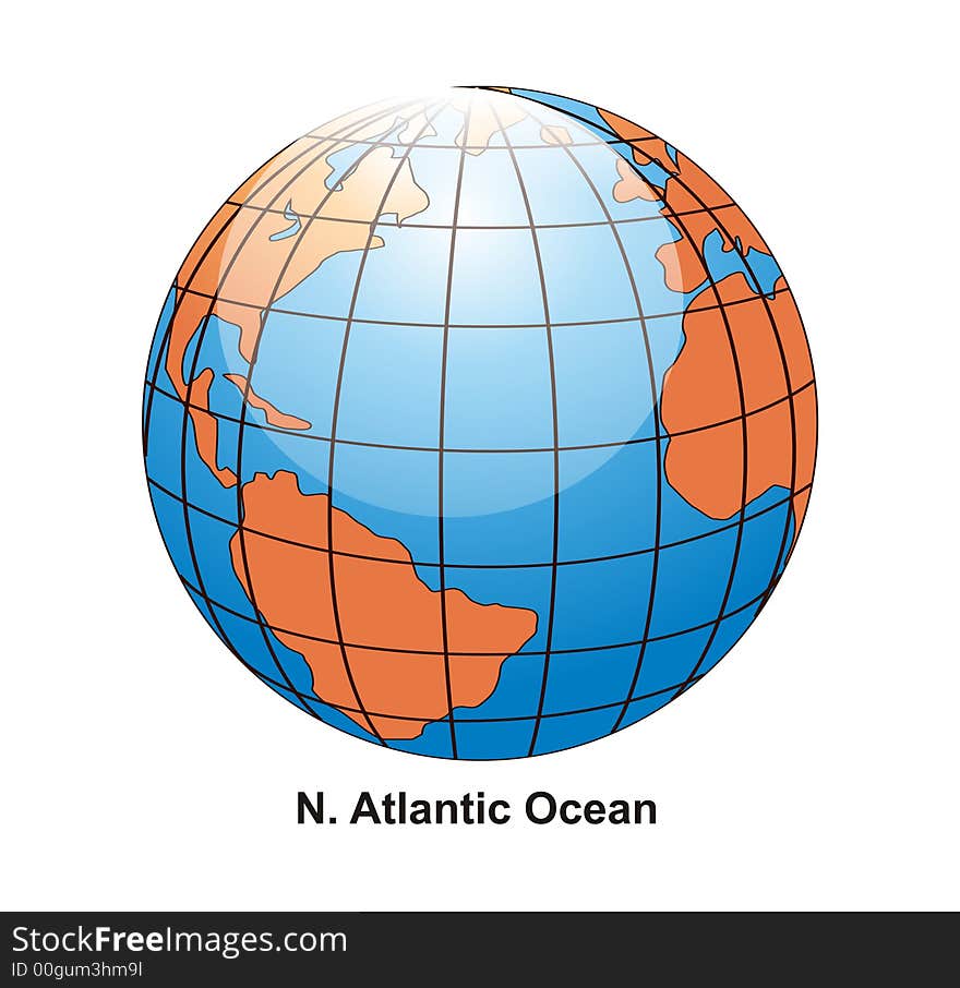 N. Atlantic Ocean Globe surrounding with white background