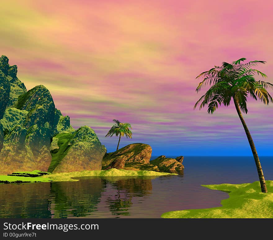 Beautiful tropical scene - computer generated image