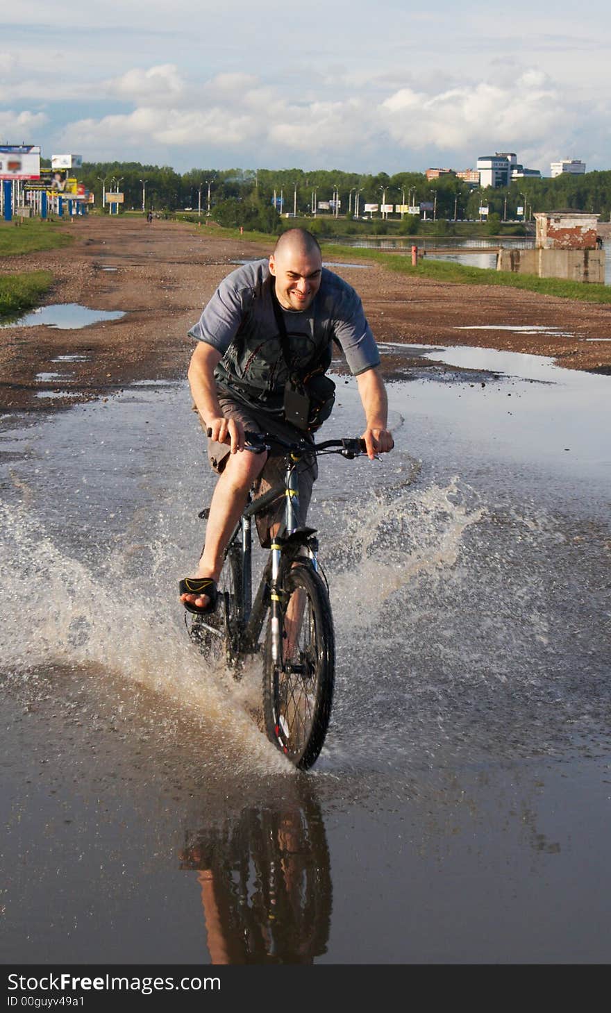 Biker crossing the water