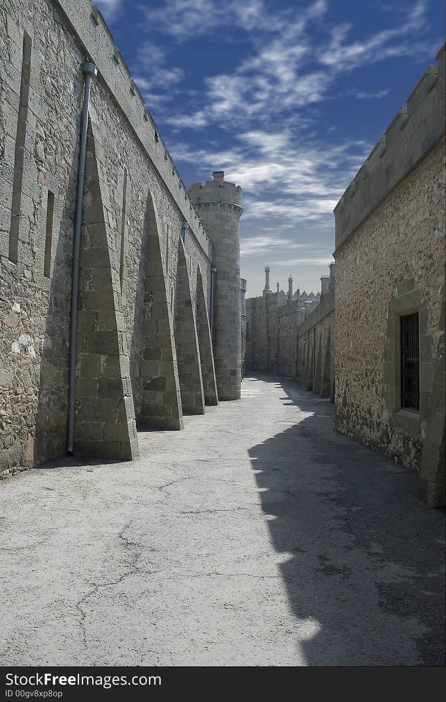 Street in courtyard ancient castle (construction - 1800)