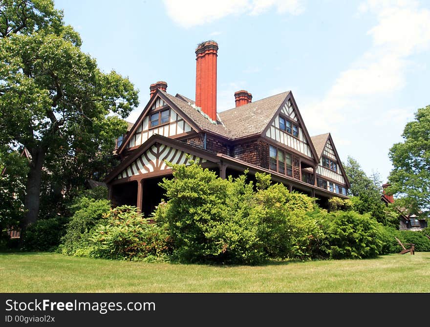 Old brick mansion on a estate, Long Island