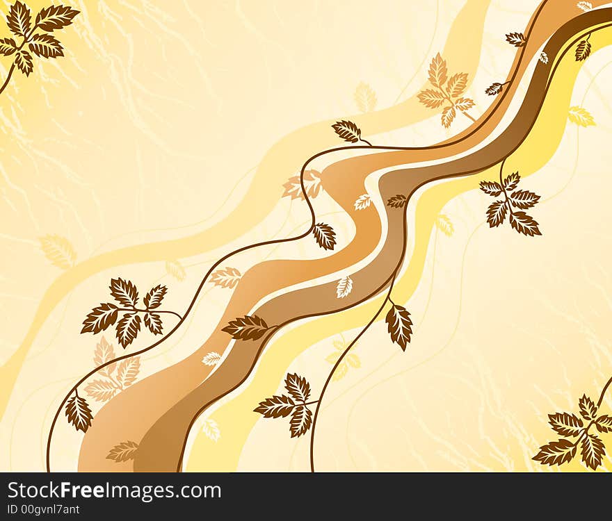 Wavy lines and autumn leaves background. Wavy lines and autumn leaves background