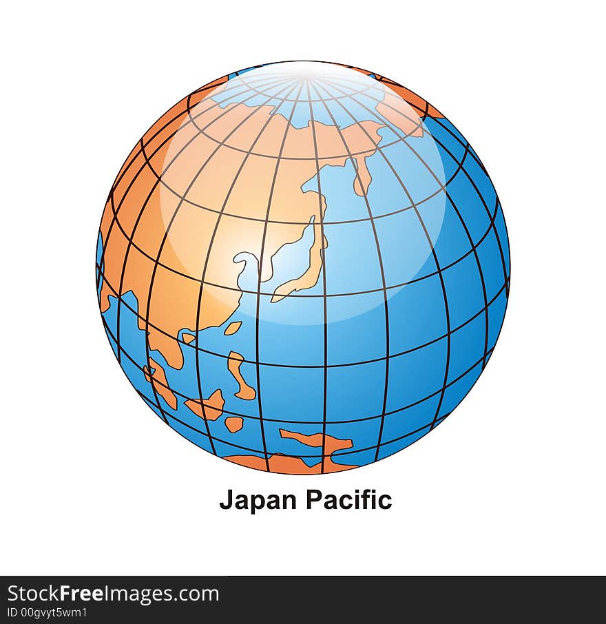 vector Japan Pacific globe surrounded by white background in wired perceptions