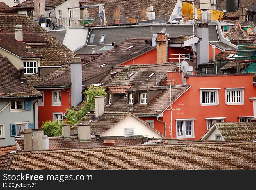 Brick rooftops in Zurich, Switzerland. Brick rooftops in Zurich, Switzerland