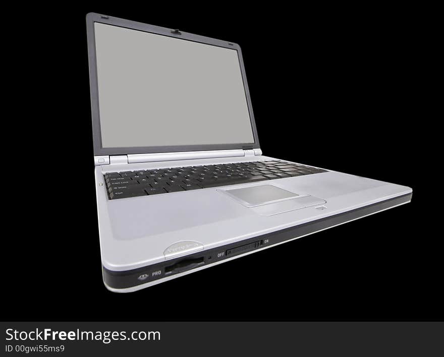 Modern laptop with wide screen on black. Modern laptop with wide screen on black