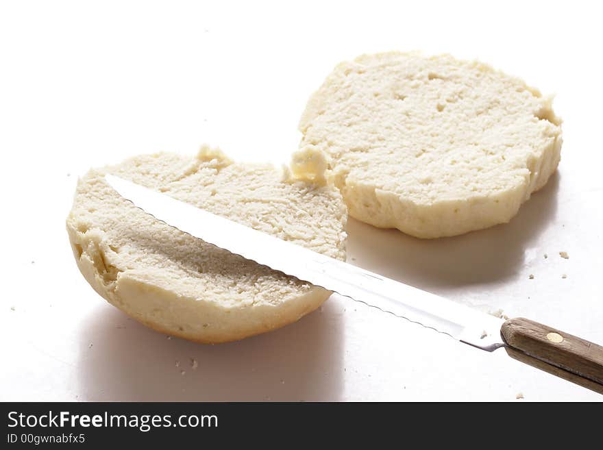 Home-baked bread on white background