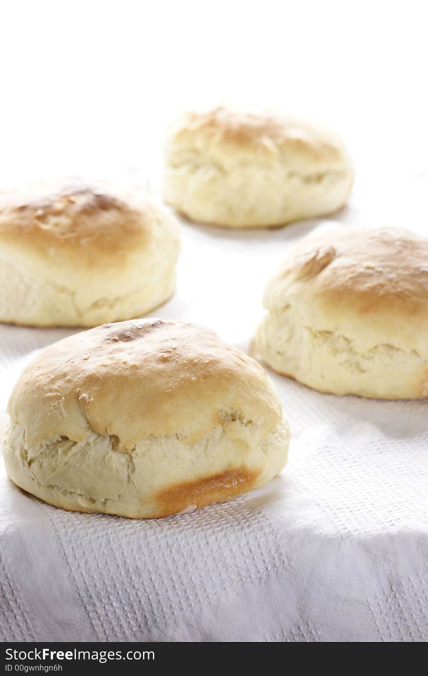 Home-baked bread on white background