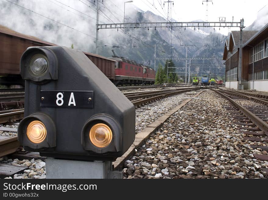 Railway signal near Kandesteg station in Central Switzerland. Railway signal near Kandesteg station in Central Switzerland.