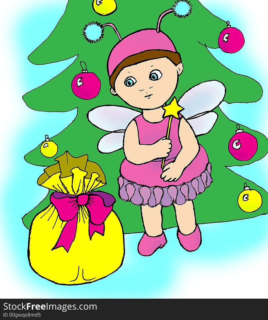 Child, Christmas tree, present