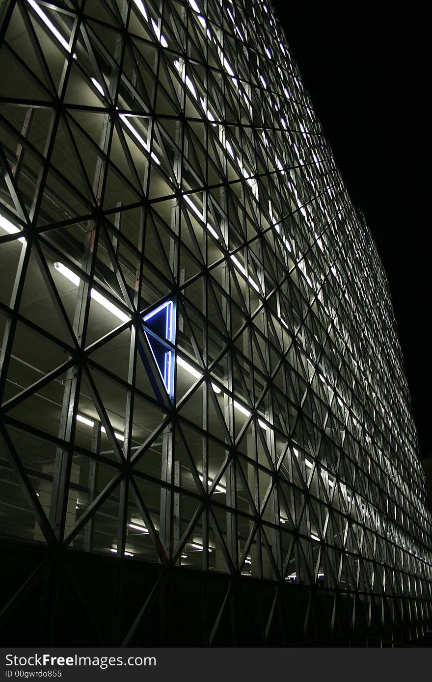 Arrow of light on the building in the night