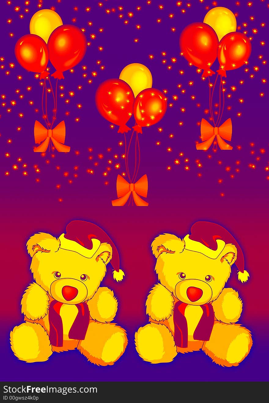 Teddy with balloons in red and blue. Teddy with balloons in red and blue