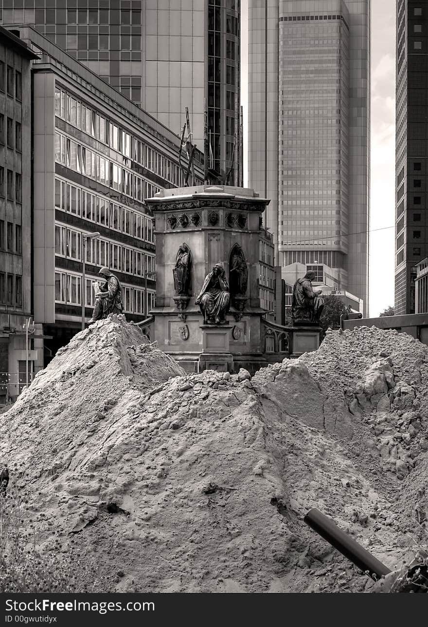 Reconstruction on city square in Frankfurt, Germany. Black & White. Reconstruction on city square in Frankfurt, Germany. Black & White