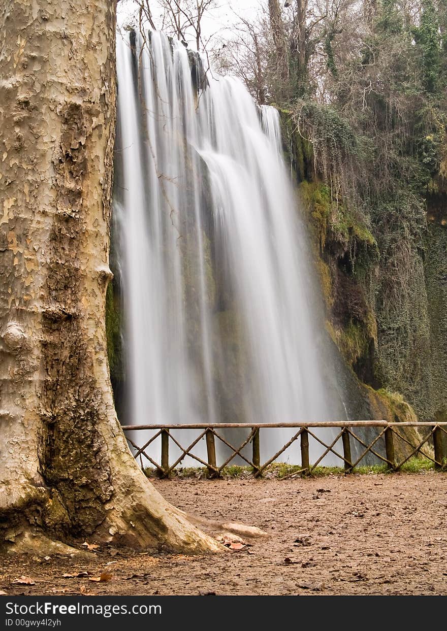 Small waterfall in the forest. Monasterio de piedra, Zaragoza, Spain