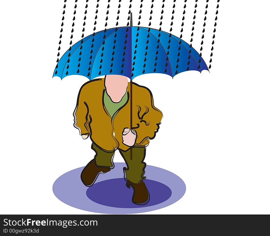 Umbrella man under rain without face. Umbrella man under rain without face