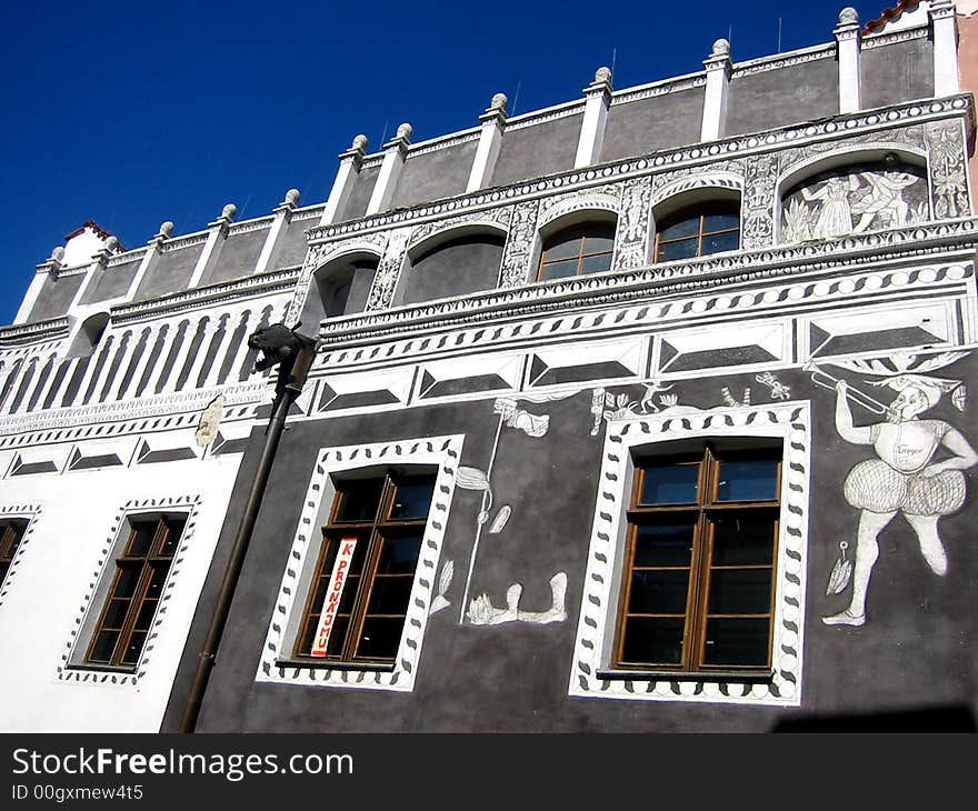 Painted Bohemian exterior wall, Cesky Krumlov, Czech Republic