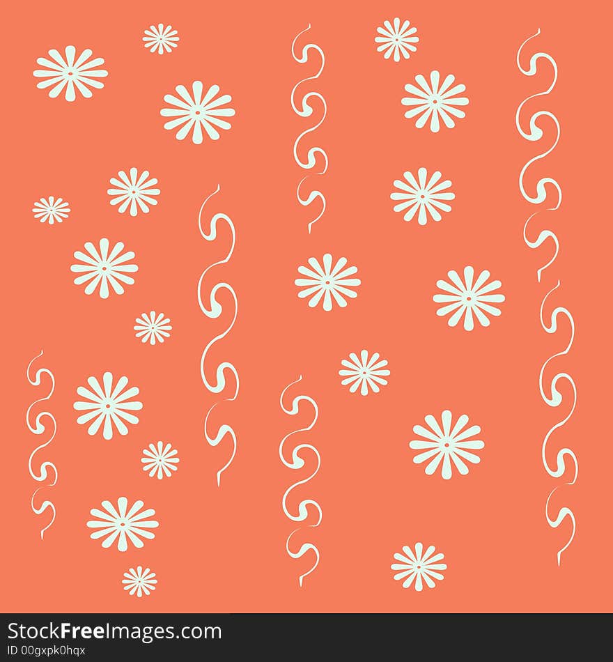 White flowers and vines  onorange  background. White flowers and vines  onorange  background