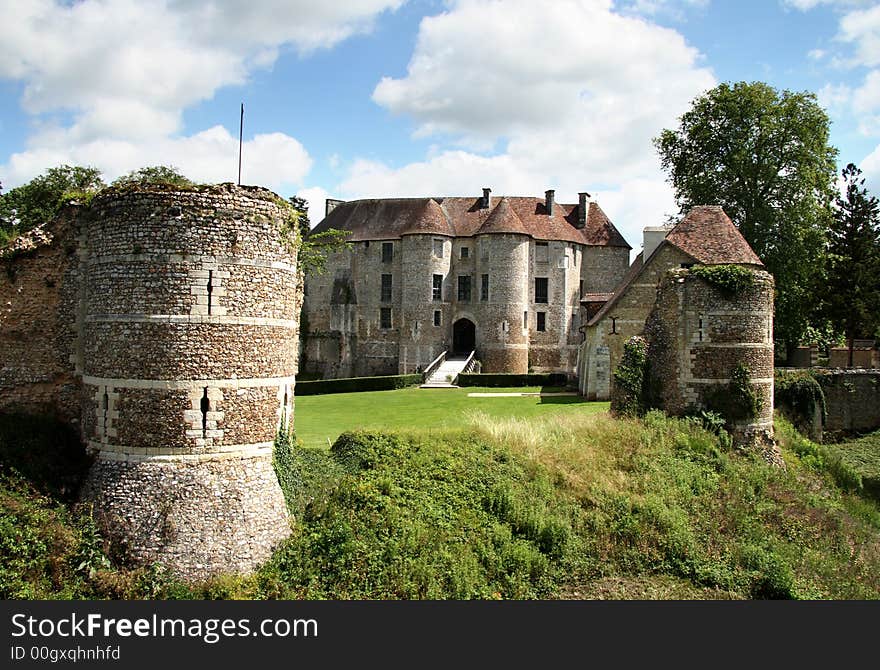 A Chateau in Normandy France, viewed from its ancient Fortifications. A Chateau in Normandy France, viewed from its ancient Fortifications